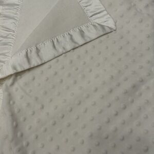 Bright Future Baby Blanket Cream White Minky Dot Satin Trim Lovey 37x29